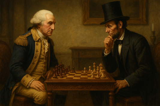 George Washington playing chess against Abraham Lincoln